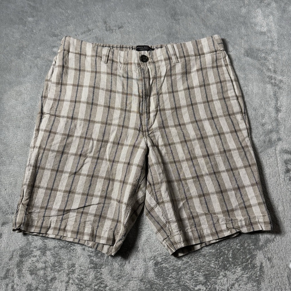 Banana Republic Aiden Men's Flat Front Linen Plaid Shorts‎ Sz 30 Preppy Coastal